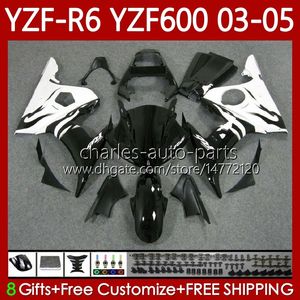 OEM-voogdingen voor Yamaha YZF-R6 YZF R 6 600 CC YZF600 YZFR6 03 04 05 Body 95NO.8 YZF R6 600CC 2003 2004 2005 Cowling YZF-600 03-05 Motorfiets Carrosserie Kit White Flames