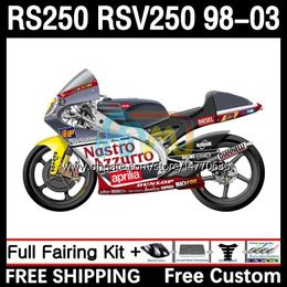 Cuerpo y cubierta del tanque para Aprilia RS-250 RSV RS 250 RSV-250 RS250 RR RS250R 98 99 00 01 02 03 4DH.39 RSV250 98-03 RSV250RR 1998 1999 2000 2001 2002 2003 Kit de carenado plateado negro