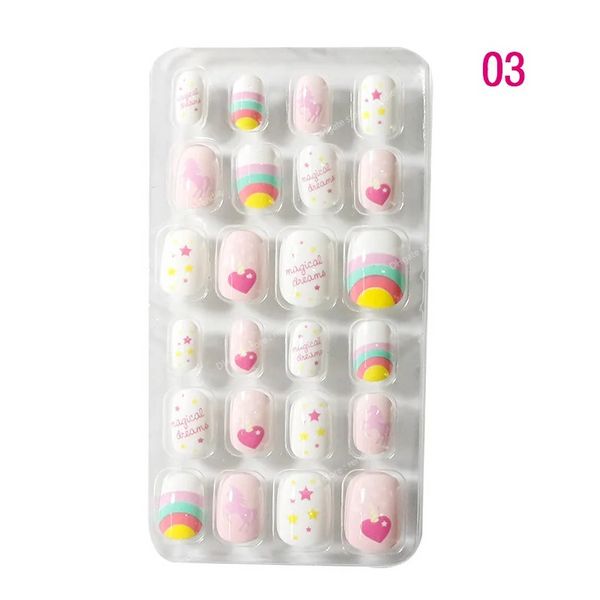 24 pièces/ensemble bonbons faux ongles conseils enfants dessin animé couverture complète enfant faux ongles Art pour filles manucure conseils ongles décor Nail ArtFalse Nails Nail Art Tools