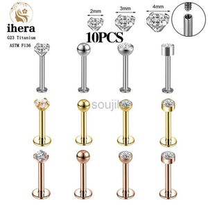 Arts du corps 10pcs G23 Titanium Labret Piercing Lip Anneau 16G F136 Fil interne Nez étalon boucle d'oreille Tragus Helix Cartilage Piercing Bijoux D240503