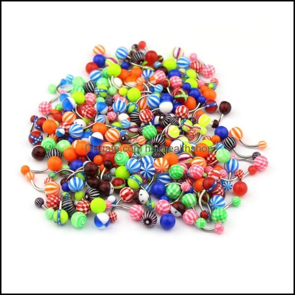 Body Arts 14G Acrylique Ventre Barbells Chirurgical En Acier Inoxydable Courbé Anneaux De Nombril Avec Des Couleurs Assorties Pour Piercing Bijoux Drop Deli Dhu0R