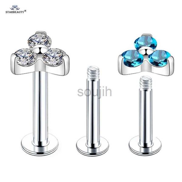 Arts du corps 1pc 1.2x6 / 8 mm trois gèms nez nez étalon Labret Piercing oreja nez anneau conch piircing hélice piercing cartilage de boucles d'oreille 16g d240503