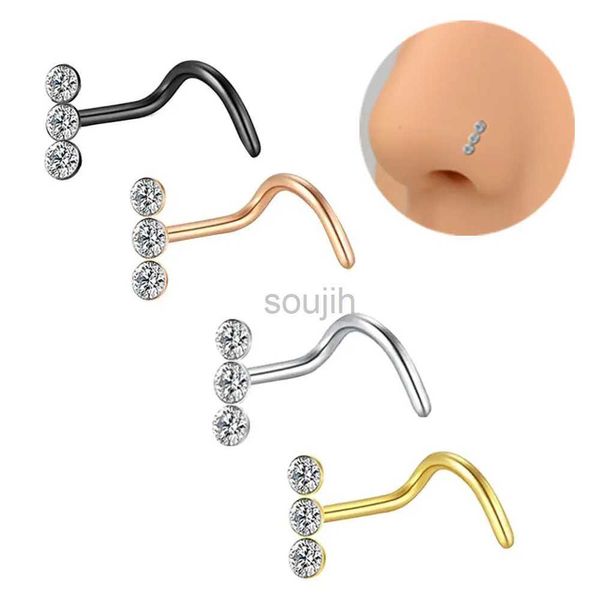 Arts du corps 1pcs en acier chirurgical cristal nez anneaux de piercing et goujons nez étouffe l forme zircon nez anneau indien style piercing bijoux nariz d240503