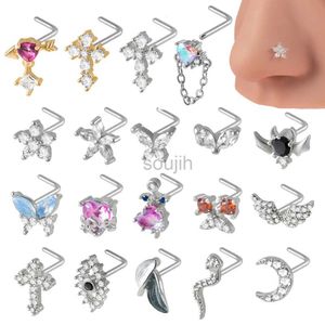 Arts du corps 1pcs en acier chirurgical L forme de nez étalons du nez zircon oreille tragus cartilage lobe oreille de boucle septum anneau nas