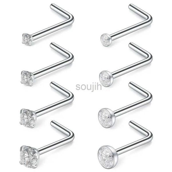 Arts du corps 20g en acier inoxydable en forme de nez en forme de nez bouts tragus lèvre cerceau pomme-ongles bijoux de piercing 1.5-3 mm clear cz 8pcs d240503