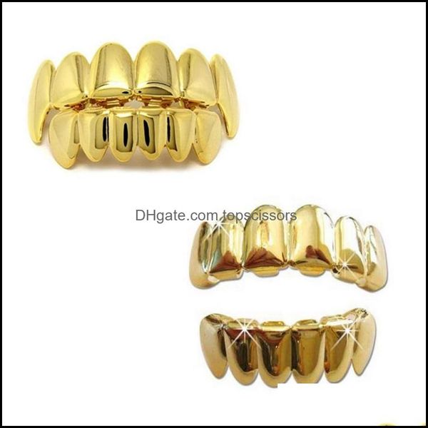 Body Arts 8 Dents Hip Hop Grillz 14K Gold Top And Bottom Body Mouth Grills Set Avec Extra Moulage Bars Drop Delivery Santé Beauté T Dh6Xj