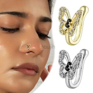 Body Arts Charm Crystal Rhinestone Butterfly Fake Piercing Neus sieraden Neus Vrouwen niet-geperforeerde clip Septum U-vormige Pierce D240503