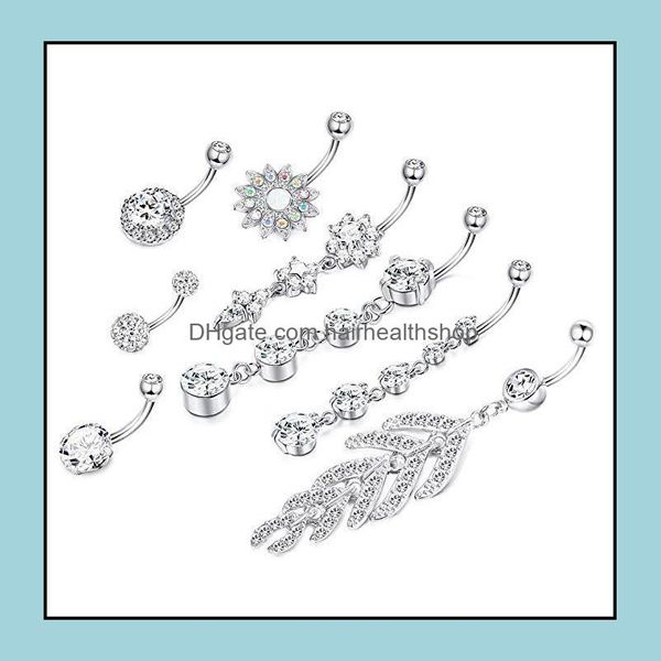Body Arts Dhs Sparkle Diamond Art Luxe 8 pièces en acier inoxydable Zircon Sier Nombril Bague Ensemble Piercing Bijoux En Gros Drop De Dhhci