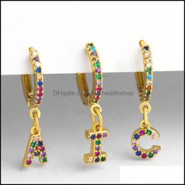 Body Arts Initial Dangle Hoop Boucles D'oreilles Pour Les Femmes Cubic Zirconia Personnalisé 26 Lettres Hie Plaqué Or Bijoux Cadeau Teen Girls Drop Dhhax