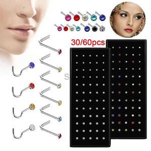 Arts du corps l Forme en acier inoxydable cristal de nez fixe Femmes en acier chirurgical Pierge de nez ensemble oreille à aiguille à aiguille bijoux corporel d240503