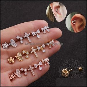 Body Arts Set van 6pcs zirkoon kraakbeen oorbellen titanium staal helix tragus oor jewel voor vrouwen en meisjes drop levering gezondheid bea dhhb7