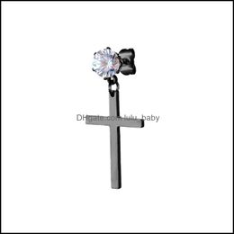 Arts du corps tatouages Art santé beauté balancent croix boucle d'oreille Zircon acier inoxydable pendante Hip Hop Piercing bijoux goutte D Dh03O