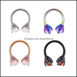 Body Arts Unisex Dragon Claw Nose Septum Ring 316L Acero inoxidable Opal Piercing Hoop Jewelry para hombres y mujeres Topscissors Dhef9