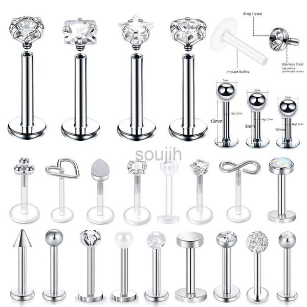 Arts du corps wkoud 16g en acier inoxydable lèvre Labret Piercing Crystal Ball Monroe Lip Stud Helix Tragus Conch Cartilage boucles d'oreilles 6/8/10 mm D240503