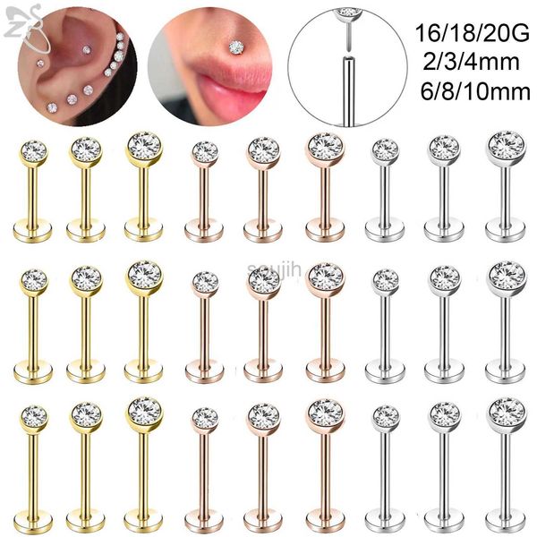 Arts du corps Zs 1PC 16G / 18G / 20G Crystal Lip Labret Piercing en acier inoxydable Studes de lèvres Plug dans le style cartilage Earage d'oreille Daith Helix Pockings D240503