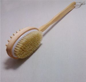 Cepillo corporal para piel seca, frotador de espalda para exfoliar la piel y celulitis, cepillo de baño de bambú con ducha de mango largo