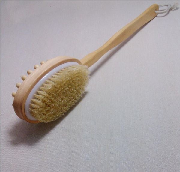 Brosse corporelle pour brossage de la peau sèche, épurateur du dos pour exfoliation de la peau et Cellulite, brosse de bain en bambou avec douche à Long manche