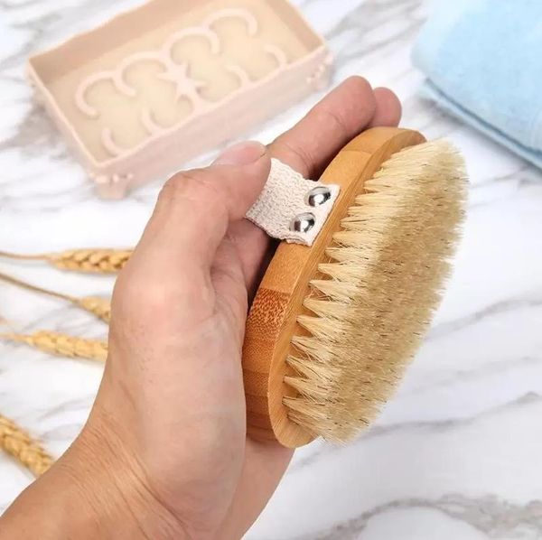 Brosse pour le corps Poils de sanglier naturels Brosse pour le corps en peau sèche biologique Brosses de douche en bambou pour le dos humide Brosse de bain exfoliante Noël en gros