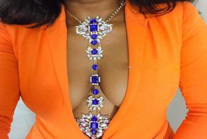 Bijoux de chaîne de corps avec perles de strass en cristal fauve rouge bleu pour femmes, chaîne de collier à la mode 1 pièce, bijoux de corps 8456959