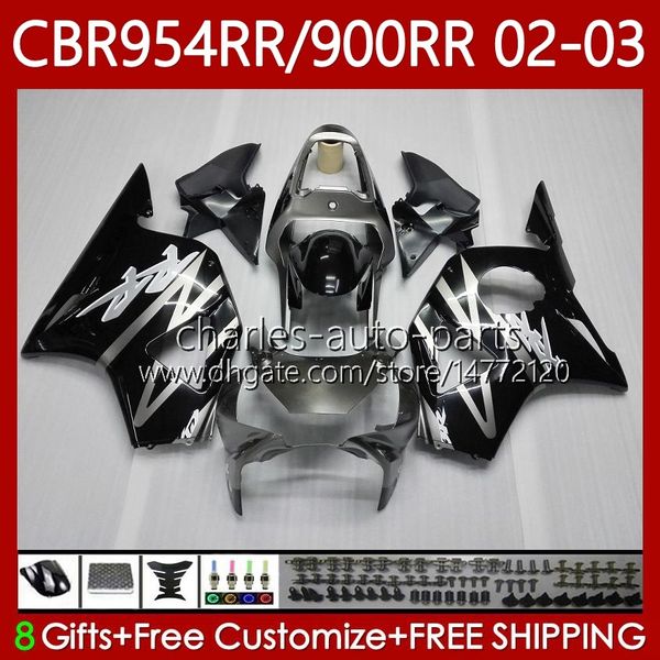 Kit de carrosserie pour Honda CBR900 CBR954 RR CBR 954 900 RR CC 2002-2003 Body 61NO.25 CBR954RR CBR 900RR 954RR 900CC 02 03 CBR900RR CBR954-RR 2002 2003 Farécages Black Silvery