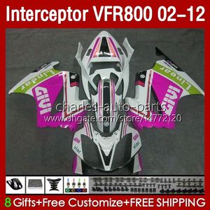 Lichaam voor Honda Interceptor VFR 800RR 800 VFR800 RR CC VFR800RR 02 2002 2003 2004 2005 2006 2007 129NO.128 800CC White Pink 02-12 Carrosserie VFR-800 08 09 10 11 12 Kuip