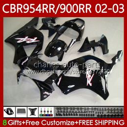 Carrosserie Kit voor HONDA CBR900 CBR954 RR CBR 954 900 RR CC 2002-2003 Lichaam 61NO.30 CBR954RR CBR 900RR 954RR 900CC 02 03 CBR900RR CBR954-RR 2002 2003 VALERINGEN GLOSSY ZWART