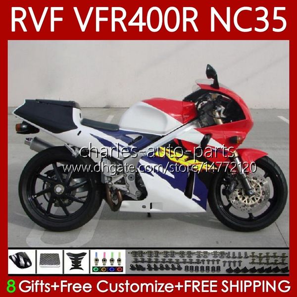 Corps Pour HONDA RVF VFR 400 RVF400 R 400RR VFR 400R 94-98 80No.197 VFR400 R RVF400R Rouge blanc bleu NC35 V4 1994 1995 1996 1997 1998 VFR400RR VFR400R 94 95 96 97 98 Juste Kit de fabrication