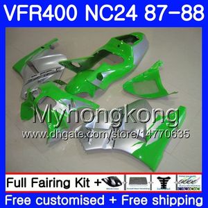 Corps Pour HONDA RVF400R VFR400 R NC24 V4 RVF400RR VFR400R 87 88 267HM.13 RVF VFR 400 R VFR400RR VFR 400R 1987 1988 Carénage Vert argenté kit