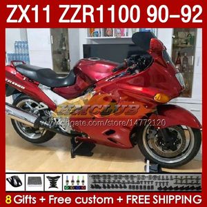 OEM-kuipen voor Kawasaki Ninja Zzr1100 ZX 11 R 11R 1990-1992 Body 164No.151 ZX-11 R ZZR 1100 CC ZX-11R ZZR-1100 ZX11R 90 91 92 ZX11 R 1990 1990 1991 1992 Dark Red BLK