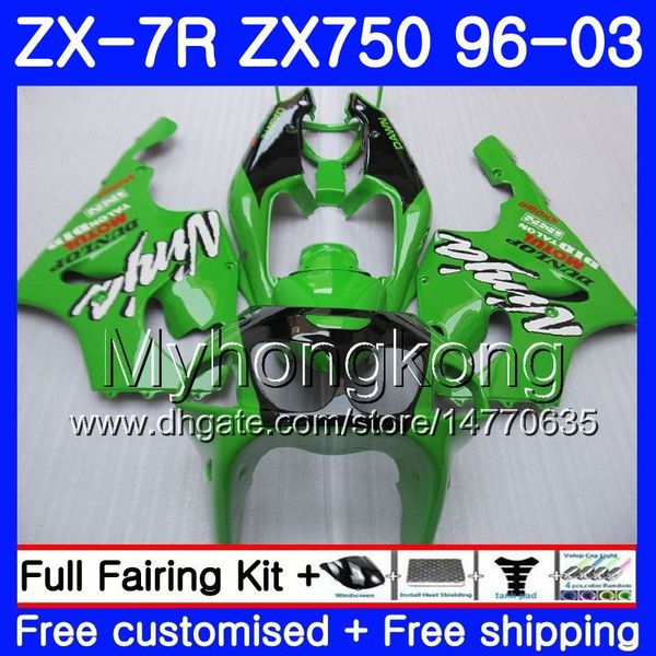 Cuerpo para KAWASAKI ZX 7R ZX750 ZX7R 96 97 98 99 203HM.11 ZX-750 ZX 7 R ZX 750 ZX-7R Top verde de fábrica 1996 1997 1998 1999 2003 Carenado