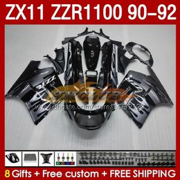 OEM-kuipen voor Kawasaki Ninja Silvery Flames Zzr1100 ZX 11 R 11R 1990-1992 Body 164No.59 ZX-11 R ZZR 1100 CC ZX-11R ZZR-1100 ZX11R 90 91 92 ZX11 R 1990 1990 1990 1992 Kitaalkit