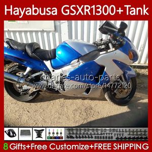 OEM BODY + TANK VOOR SUZUKI HAYABUSA GSXR 1300CC GSXR-1300 1300 CC 1996 2007 74NO.131 GSX-R1300 GSXR1300 96 97 98 99 00 01 GSX R1300 02 03 04 05 06 07 Fairing Kit Blue Silvery