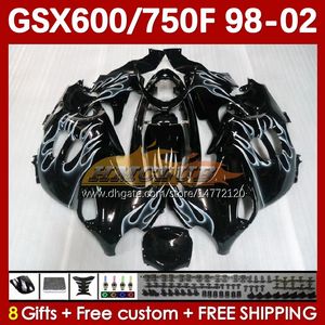 Corps pour Suzuki Katana GSX600F GSXF750 GSXF-750 GSXF 600 750 CC 169NO.41 GSX750F 600CC 750CC 98 99 00 01 02 GSXF600 GSXF-600 1998 1999 2000 2001 2002 Flames de faire blanc