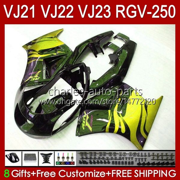 Cuerpo para SUZUKI RGV-250 RGVT RGV 250CC 250 CC 1990 1991 1992 1993 94 95 96 20HC.182 llamas doradas RGV250 SAPC VJ22 RVG250 Panel RGVT-250 90 91 92 93 1994 1995 1996 carenado