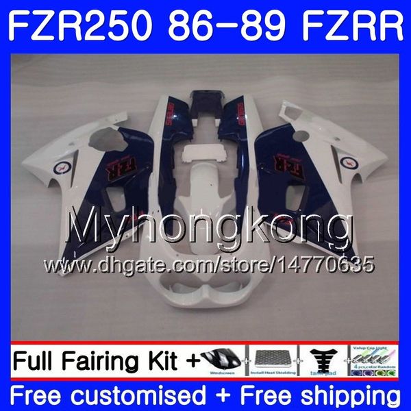 Corps Pour YAMAHA blanc stock bleu FZRR FZR 250R FZR250 FZR250R 86 87 88 89 249HM.14 FZR250RR FZR-250 FZR 250 1986 1987 1988 1989 Kit de carénages