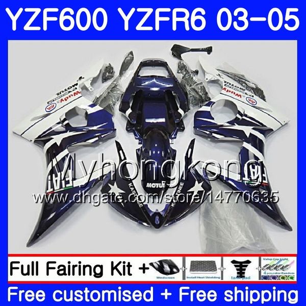 Corps pour YAMAHA YZF-600 YZF-R6 03 YZF R6 2003 2004 2005 Carrosserie 228HM.37 YZF 600 R 6 YZF600 YZFR6 03 04 05 Carénages Bleu foncé blanc chaud Kit