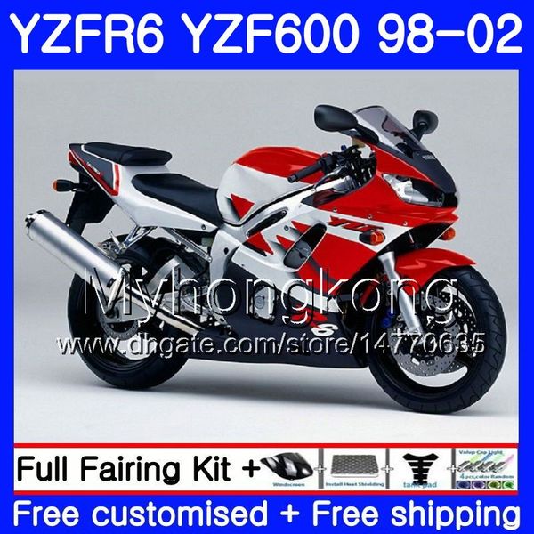 Corps Pour YAMAHA YZF R6 98 YZF600 YZFR6 98 99 00 01 02 230HM.8 argent chaud YZF 600 YZF-R600 Stock rouge YZF-R6 1998 1999 2000 2001 2002 Carénages