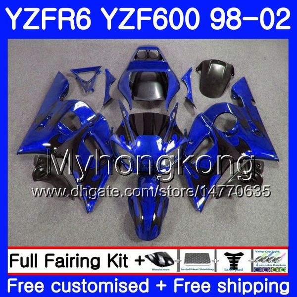 Corps pour YAMAHA YZF R6 98 YZF600 YZFR6 98 99 00 01 02 230HM.10 YZF 600 YZF-R600 YZF-R6 stock Flammes bleues 1998 1999 2000 2001 2002 Carénages