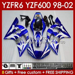 Lichaamsframe voor Yamaha YZF-600 YZF R6 R 6 600CC YZFR6 1998 1999 00 01 02 Bodywork 145No.26 YZF 600 CC Cowling YZF-R6 98-02 YZF600 98 99 2000 2000 2000 2002 Blauwe Wit Blue BLK