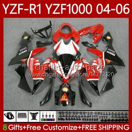 Motorfiets carrosserie voor Yamaha YZF-R1 YZF R 1 1000 cc 2004-2006 Bodys 89NO.100 YZF1000 YZF R1 1000CC YZFR1 04 05 06 YZF-1000 2004 2005 2006 OEM Fairing Kit Rood Wit Blk