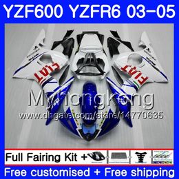 Lichaam voor YAMAHA YZF600 Wit Blauw Frame YZF R6 03 04 05 YZFR6 03 Carrosserie 228HM.17 YZF 600 R 6 YZF-600 YZF-R6 2003 2004 2005 Valingskit