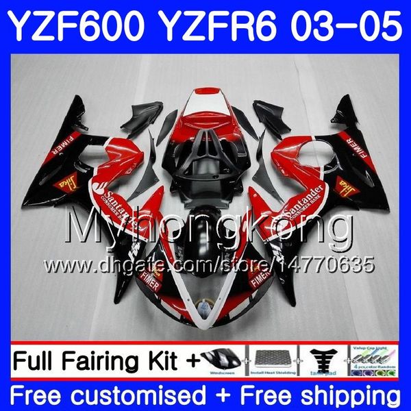 Cuerpo para YAMAHA YZF600 YZF R6 03 04 05 YZFR6 03 Carrocería Santander red hot 228HM.21 YZF 600 R 6 YZF-600 YZF-R6 2003 2004 2005 Kit de carenados