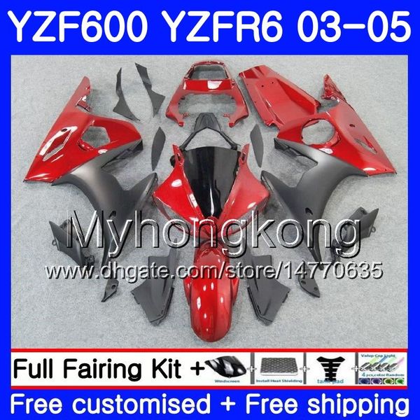 Cuerpo para YAMAHA YZF600 YZF R6 03 04 05 YZFR6 03 Carrocería 228HM.7 Flat black red stock YZF 600 R 6 YZF-600 YZF-R6 2003 2004 2005 Kit de carenado