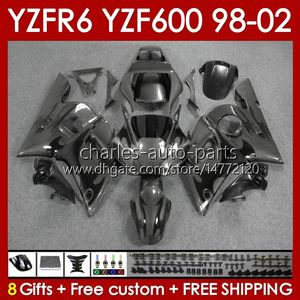 Marco del cuerpo para YAMAHA YZF-600 YZF R6 R 6 600CC YZFR6 1998 1999 00 01 02 Carrocería 145No.217 YZF 600 CC Carenado YZF-R6 98-02 YZF600 98 99 2000 2001 2002 Kit de carenado gris llamas negro