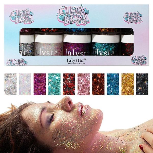 Body Glitter 10 colores Face Set Sombra de ojos Shimmer Gel Shiny para labios Mejillas Maquillaje Cosméticos 230808