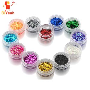 Body Glitter 12pcslot Polvo Brillo Tatuajes Colores Acrílico Poliéster Polvo Decoración Nail Art Hexagon Tattoo 230808