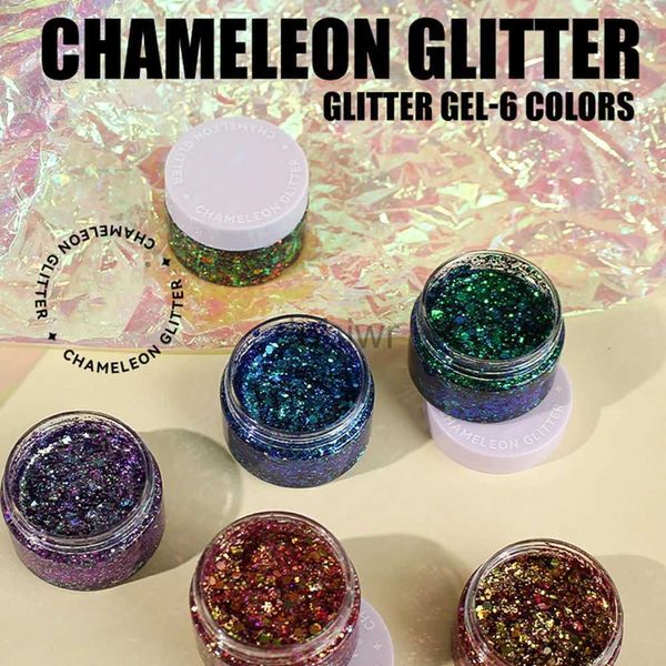 Body paillettes 18/30G Chameleon Diamond Corps Glitter Gel Feed Shadow Sequin Shining Party Festival Face Makeup Makeup Decoration Nail Hingestones D240503