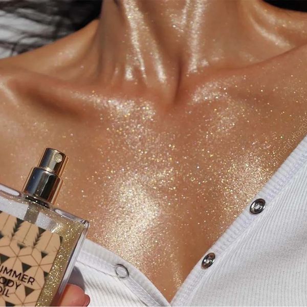 Body Glitter 50 ml Gold Glow Shimmer Oil Liquid Face Highlighter Cream Skin Foundation Primer Resalte Maquillaje cremoso 230927