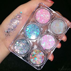 Body Glitter 6 kleur Lovertjes Gel Crème Oogschaduw Palet Diamond Eye Make-Up Haar Gezicht Art Flash Losse Pailletten 230726