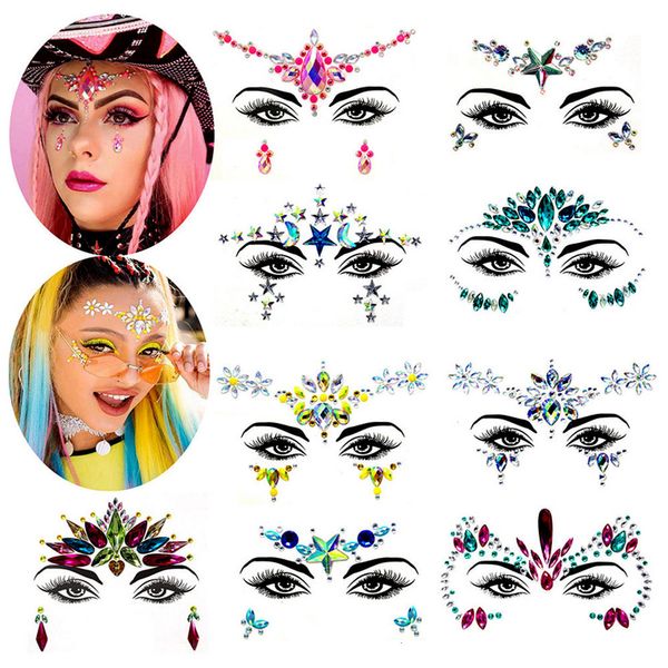 Body Glitter 9 Set 3D Face Crystal Jewels Tattoo Sticker Gemas de moda Gypsy Festival Adorno Party Beauty Makeup Stickers 230801